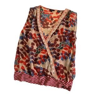 Ted Baker Layered 100% Silk Sleeveless
Floral and Striped Blouse Women’s Medium